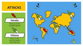 ATTACKS
Mercury is the
smallest planet
Heroes
Venus is the
second planet
from the Sun
Villains
 