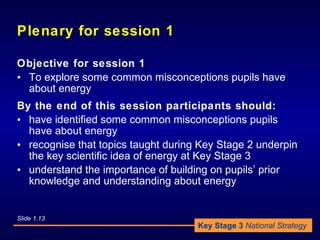 Plenary for session 1 <ul><li>Objective for session 1 </li></ul><ul><li>To explore some common misconceptions pupils have ...