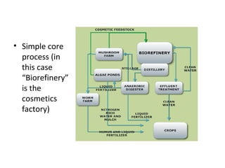 • Simple core
  process (in
  this case
  “Biorefinery”
  is the
  cosmetics
  factory)
 