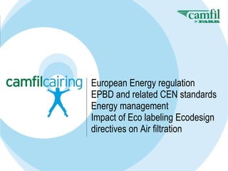 European Energy regulation EPBD and related CEN standards  Energy management Impact of Eco labeling Ecodesign directives on Air filtration 