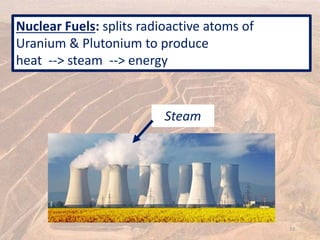Nuclear Fuels: splits radioactive atoms of
Uranium & Plutonium to produce
heat --> steam --> energy
33
Steam
 