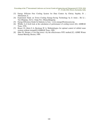 Proceedings of the 2nd International Conference on Current Trends in Engineering and Management ICCTEM -2014 
17 – 19, July 2014, Mysore, Karnataka, India 
Fig 7: Stator Current of SPWM Controlled Inverter Fed I.M 
Fig 6 and 7 shows the Rotor and Stator Line current response coming out from SPWM 
controlled Inverter fed I.M for the different temperatures. We observe that initially variations occur 
in the line currents and later it reaches the steady state within 0.1s. Initially Induction motor is at 
rest, so it draws more current at the beginning. 
159 
VI. CONCLUSION 
The Third Law of Affinity for fans states the ratio of the horse power for two operating 
conditions is equal to the cube of the ratio of the flow rate at those conditions. Since flow rate is 
proportional to speed and horse power is proportional to power (kVA), then the power used is 
proportional to the cube of the speed. Therefore, reducing the fan speed by one-half requires only 
one-eighth of the power. 
Using any adjustable speed drive technology to track the wet bulb temperature throughout the 
year will result in an annual energy savings of 25% when compared with running the fan at full-speed 
all the time. This factor alone justified the additional capital expenditure for the drives. 
However, due to the critical nature of the cooling tower other factors had to be weighed. In addition 
to the tremendous annual energy savings offered by the drives, other operating criteria dictated the 
necessity of using adjustable speed drives. Being able to adjust the speed of the fans would result in 
smoother plant operations due to constant water temperatures. 
Modeling and simulation of SPWM controlled Inverter fed 3 phase I.M drive has been done 
by using MATLABSIMULINK. Simulation and experimental results presented are in agreement 
with the theoretical analysis. 
VII. REFERENCE 
[1] The energy-saving benefit and economic evaluation analysis of cooling tower with flue gas 
injection by Han, Q. ; Liu, D.Y. ; Chen, F.S. ; Yang, Z. 
[2] DIII-D water-cooling system upgrades through modeling and power saving projects by Yip, 
H.H. ; Mauzey, P.S. ; Anderson, P.M. ; Le, T. ; Hegstad, T. ; Thomas, A.; Leung, D. 
 