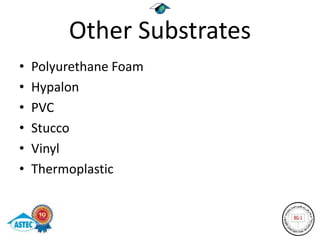 Other Substrates
•   Polyurethane Foam
•   Hypalon
•   PVC
•   Stucco
•   Vinyl
•   Thermoplastic
 