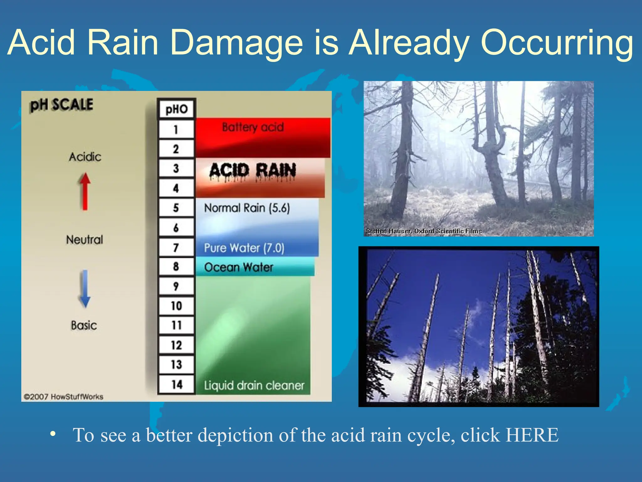 Acid Rain Damage is Already Occurring
• To see a better depiction of the acid rain cycle, click HERE
 
