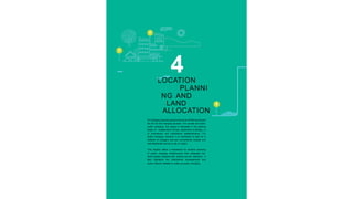 4
LOCATION
PLANNI
NG AND
LAND
ALLOCATION
EV charging requires space to set up an EVSE and to park
the EV for the charging duration. For private and semi-
public charging, this space is allocated in the parking
areas of independent homes, apartment buildings, or
of commercial and institutional establishments. For
public charging, however, it is necessary to plan for a
network of chargers that are conveniently located and
well-distributed across a city or region.
This chapter offers a framework for location planning
of public charging infrastructure that integrates top-
down spatial analysis with bottom-up site selection. It
also highlights the institutional arrangements and
policy reforms needed to scale up public charging.
 