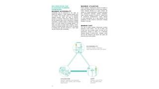 44
KEY PRINCIPLES FOR
A LOCATION PLANNING
FRAMEWORK
MAXIMIZE ACCESSIBILITY
Accessibility may be understood as the ease of
finding and getting to public charging facilities from
any location. This includes areas of low estimated
charging demand, which still need a minimum
provision of charging infrastructure. Network planning
and site selection play a role in improving EV charging
accessibility. A greater number of distributed charging
points in an area reduces the average distance EV
users must travel to access public charging. Further,
visibility of charging facilities, ease of entry and egress
at charging sites, and their proximity to major roads
can also influence their accessibility.
UTILIZATION
Indicators: Population and employment
densities, traffic volumes, point of interest,
transit stations
ACCESSIBILITY
Indicators: Visibility, access from
major roads and local roads, 24x7 access
COST
Indicators: Cost of EVSE,
land, and power supply
connection
MAXIMIZE UTILIZATION
Public charging infrastructure should be located in
areas with charging demand to ensure high utilization.
Public charging demand at a given location will
depend on multiple parameters, including population
and employment densities, parking availability,
traffic volumes, presence of points of interest such
as commercial establishments, transit stations
or tourist destinations, etc. It also depends on the
availability of other private or semi-public charging
facilities in the area.
MINIMIZE COST
The cost of public charging infrastructure primarily
depends on three factors – the cost of EVSE, cost
of land, and cost of power supply. All three can be
significantly reduced by opting for a distributed
charging network of normal power charging points
that are less expensive and require less space and
electricity at any given location.
 