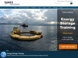TONEX TRAINING
Energy
Storage
Training
3 Days Course
Call Us Today:
+1-972-665-9786
TAKE THIS COURSE
Energy Storage Training
https://www.tonex.com/training-courses/energy-storage-training/
 