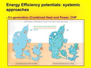 Energy Efficiency potentials: systemic
approaches
● Co-generation (Combined Heat and Power, CHP
 
