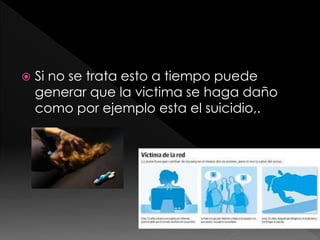    Si no se trata esto a tiempo puede
    generar que la victima se haga daño
    como por ejemplo esta el suicidio,.
 