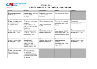 Calendario de Sesiones: Enero 2012