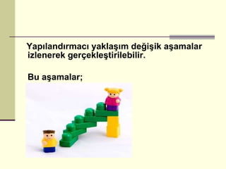 Yapılandırmacı yaklaşım değişik aşamalar izlenerek gerçekleştirilebilir.  Bu aşamalar; 