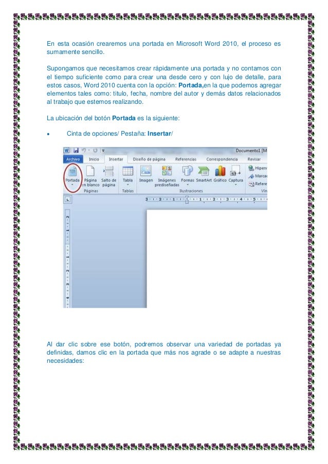 En Esta Ocasion Crearemos Una Portada En Microsoft Word 2010 Vanessa