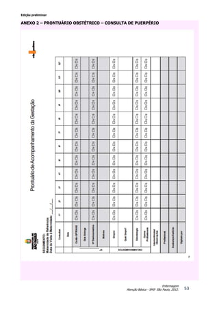 Edição preliminar
53
Enfermagem
Atenção Básica - SMS- São Paulo, 2012.
ANEXO 2 – PRONTUÁRIO OBSTÉTRICO – CONSULTA DE PUERPÉRIO
 