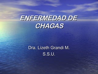 ENFERMEDAD DEENFERMEDAD DE
CHAGASCHAGAS
Dra. Lizeth Grandi M.Dra. Lizeth Grandi M.
S.S.U.S.S.U.
 