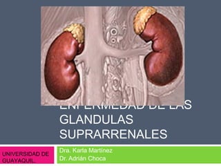 ENFERMEDAD DE LAS
GLANDULAS
SUPRARRENALES
Dra. Karla Martínez
Dr. Adrián Choca
UNIVERSIDAD DE
GUAYAQUIL.
 