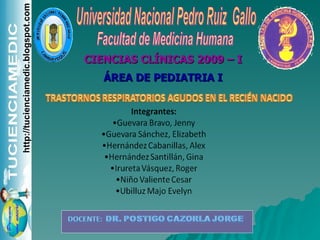 Universidad Nacional Pedro Ruiz  Gallo Facultad de Medicina Humana CIENCIAS CLÍNICAS 2009 – I ÁREA DE PEDIATRIA I http://tucienciamedic.blogspot.com 