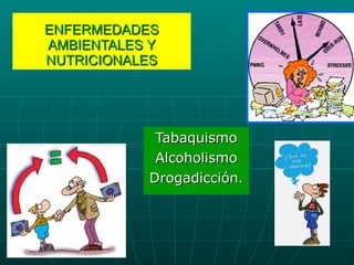 ENFERMEDADES AMBIENTALES Y NUTRICIONALES Tabaquismo Alcoholismo Drogadicción. 