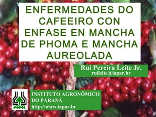 ENFERMEDADES DO
CAFEEIRO CON
ENFASE EN MANCHA
DE PHOMA E MANCHA
AUREOLADA
Rui Pereira Leite Jr.
ruileite@iapar.br
INSTITUTO AGRONÔMICO
DO PARANÁ
http://www.iapar.br
 