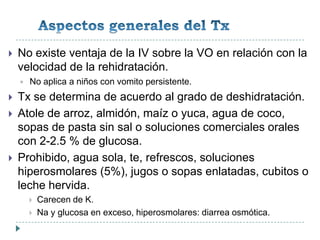 Aspectos generales del Tx<br />No existe ventaja de la IV sobre la VO en relación con la velocidad de la rehidratación.<br...