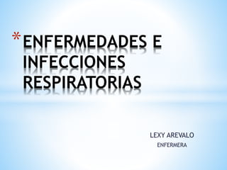 LEXY AREVALO
ENFERMERA
*ENFERMEDADES E
INFECCIONES
RESPIRATORIAS
 