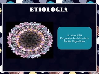 ETIOLOGIA
Un virus ARN
De genero Rubivirus de la
familia Togaviridae
 