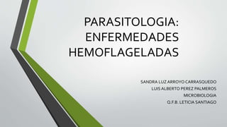 PARASITOLOGIA:
ENFERMEDADES
HEMOFLAGELADAS
SANDRA LUZ ARROYO CARRASQUEDO
LUIS ALBERTO PEREZ PALMEROS
MICROBIOLOGIA
Q.F.B. LETICIA SANTIAGO
 