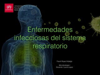 Farah Rojas Hidalgo
Microbiología I
Docente: Laura Lopez
Universidad Pedro de Valdivia
Facultad de Odontología
Sede Antofagasta
Enfermedades
infecciosas del sistema
respiratorio
 