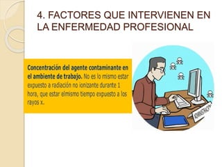 4. FACTORES QUE INTERVIENEN EN
LA ENFERMEDAD PROFESIONAL
 
