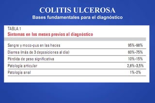 COLITIS ULCEROSA
Bases fundamentales para el diagnóstico
• Cuadro clínico
 
