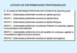 LISTADO DE ENFERMEDADES PROFESIONALES
 