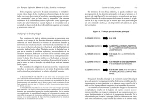 En términos de esta línea reflexiva, se puede establecer una
jerarquización de los derechos principales en la que el primero es el
derecho a la vida (figura 5), sin cuyo respeto no queda más que posi-
bilitar el derecho al esclarecimiento de la causa de muerte, a la apli-
cación de la ley en caso de que la muerte haya sido provocada por
un acto criminal o doloso, y a la disposición del cadáver por parte
de los deudos.
Figura 5. Trabajar por el derecho principal
121
Gestión de salud positiva
Todo programa o proyecto de salud comunitaria es verdadera-
mente eficaz (logro de los resultados), eficiente (logro de los resul-
tados con costo decreciente y beneficios espontáneamente crecien-
tes), sustentable2
(por su bajo costo) y sostenible3
(los mismos
miembros de la comunidad quedan capacitados como agentes pri-
marios de salud voluntarios) cuando logra en la comunidad o en la
sociedad un buen nivel de desarrollo salubrista capaz de ser evaluado
y promovido como tal.
Trabajar por el derecho principal
Este comienzo de siglo y milenio presenta un panorama muy
extraño en el campo de los derechos humanos: altísimos niveles de
violación de estos derechos en formas de dictaduras brutales y
terrorismo de Estado nacional e internacional coexistiendo con los
más sonoros discursos, la mayor profusión de actividad legislativa y
actividad judicial sobre ellos. También extraña la facilidad con la
que no se visualiza la cotidiana violación y microviolación de los
derechos humanos, dado que en el seno de la sociedad existe gran
cantidad de bolsones en que los derechos son o están permanente-
mente violados. Uno de estos ámbitos es el de la salud: se transgre-
den los derechos humanos en los ámbitos de atención de la salud y,
por lo tanto, se viola el derecho a la salud al que todo ser humano
debe aspirar.
Para considerar la obligación de prestar atención y respetar estos
derechos es necesario establecer, en un orden de prelación, cuáles
son los derechos principales en lo relativo a la salud humana.
Enrique Saforcada, Martín de Lellis y Schelica Mozobancyk
120
2. “Sustentabilidad” está utilizado en este texto como un concepto econó-
mico relacionado fundamentalmente con el costo de un determinado programa
de acción o de una estrategia de acción y vinculado con la posibilidad de que su
financiamiento esté asegurado para el futuro o que el costo económico sea tan
bajo que pueda preverse que en adelante no habrá inconvenientes para mante-
ner dichas acciones.
3. Sostenibilidad está utilizado en este texto como un concepto operativo y
hace referencia a la mayor o menor facilidad para la formación de los recursos
humanos que mantendrán vigentes las acciones emprendidas. En los trabajos
con comunidades, la sostenibilidad depende de la estrategia de mínimo ope-
rante a fin de que parte de los mismos pobladores se formen como agentes pri-
marios, o sea como expertos de bajo nivel de complejidad en las temáticas
implicadas en los objetivos de la acción.
➡
➡
➡
➡
➡
➡
➡
➡
➡
➡
EL PRIMER DERECHO
EL SEGUNDO DERECHO
EL TERCER DERECHO
EL CUARTO DERECHO
EL QUINTO DERECHO
A LA VIDA.
AL DESARROLLO INTEGRAL TEMPRANO.
NO A LA POSTERIOR COMPENSACIÓN DE
LAS DEFICIENCIAS.
A LA SALUD. NO A LA ANTENCIÓN DEL
DAÑO.
A LA ATENCIÓN EN CASO DE ENFERMAR.
A NO SER OBJETO DE ABANDONO.
A LA MUERTE DIGNA. A NO SER OBJETO
DE MANIPULACIONES LUCRATIVAS INHU-
MANAS.
El segundo derecho principal es al crecimiento y desarrollo integral
y no a la posterior compensación de las deficiencias evitables que fre-
cuentemente no son completas y, en algunos casos, como los de la
talla o el del hipotiroidismo congénito, son imposibles de revertir.
La cuestión del crecimiento y desarrollo integral es de marcada
complejidad y mucho de lo logrado en cuanto a mayor conoci-
miento científico con respecto a algunos de sus componentes y pro-
cesos fundamentales se ha dado en el componente desarrollo. En la
obra editada por Horacio Lejarraga (2004) se diferencia con clari-
dad entre crecimiento, cuya variable de cambio es el tamaño (talla,
 
