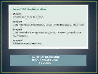 FACTORES DE RIESGO: 
BHCG > 100.000 UI/ML 
>6 MESES 
 