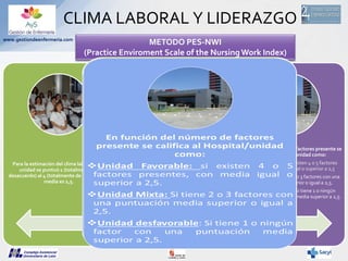 CLIMA LABORAL Y LIDERAZGO
www.gestiondeenfermeria.com

METODO PES-NWI
(Practice Enviroment Scale of the Nursing Work Index...