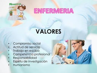 VALORES
• Compromiso social
• Actitud de servicio
• Trabajo en equipo
• Competencia profesional
• Responsabilidad
• Espíritu de investigación
• Humanismo
 
