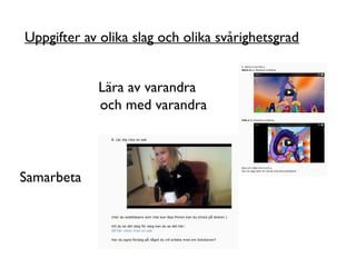 Uppgifter av olika slag och olika svårighetsgrad


            Lära av varandra
            och med varandra



Samarbeta
 