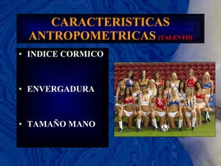 CARACTERISTICAS ANTROPOMETRICAS   (TALENTO) INDICE CORMICO ENVERGADURA TAMAÑO MANO 