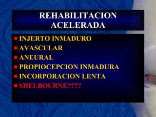 REHABILITACION ACELERADA INJERTO INMADURO AVASCULAR ANEURAL PROPIOCEPCION INMADURA INCORPORACION LENTA  SHELBOURNE????   
