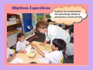 Objetivos Específicos
Explicar los fundamentos
del aprendizaje desde la
perspectiva constructivista.
 