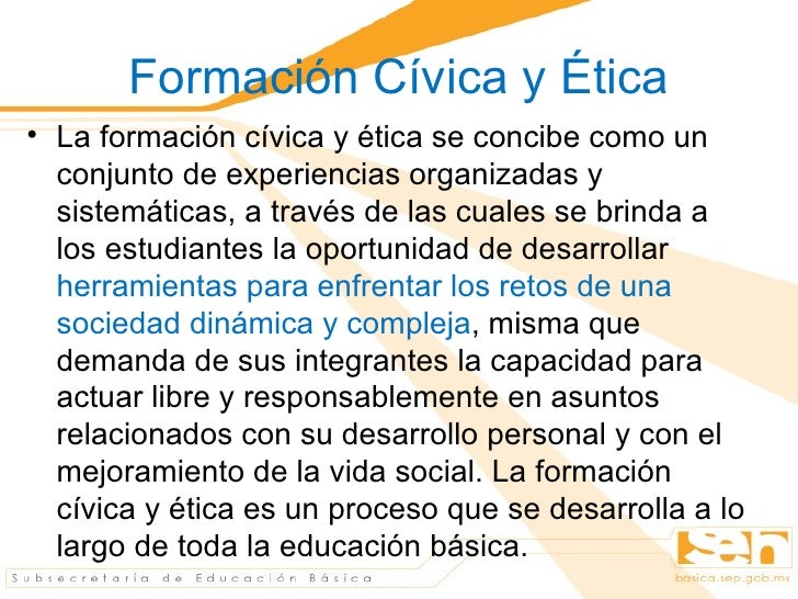 Enfoque Formación Cívica y Ética.