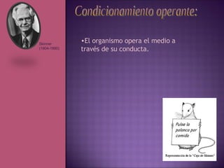 Condicionamiento operante: El organismo opera el medio a través de su conducta. Skinner (1904-1990) 