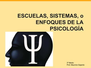 ESCUELAS, SISTEMAS, o
ENFOQUES DE LA
PSICOLOGÍA
3º Medio
Prof. Mauricio Gajardo
 