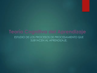 Teoría Cognitiva del Aprendizaje
ESTUDIO DE LOS PROCESOS DE PROCESAMIENTO QUE
SUBYACEN AL APRENDIZAJE.
 