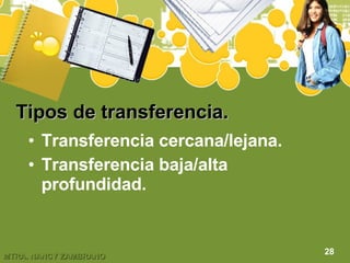 Tipos de transferencia. Transferencia cercana/lejana. Transferencia baja/alta profundidad. 28 