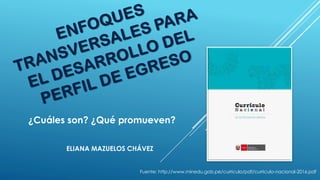 ¿Cuáles son? ¿Qué promueven?
ELIANA MAZUELOS CHÁVEZ
Fuente: http://www.minedu.gob.pe/curriculo/pdf/curriculo-nacional-2016.pdf
 
