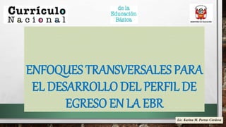 ENFOQUES TRANSVERSALES PARA
EL DESARROLLO DEL PERFIL DE
EGRESO EN LA EBR
Lic. Karina M. Porras Córdova
 
