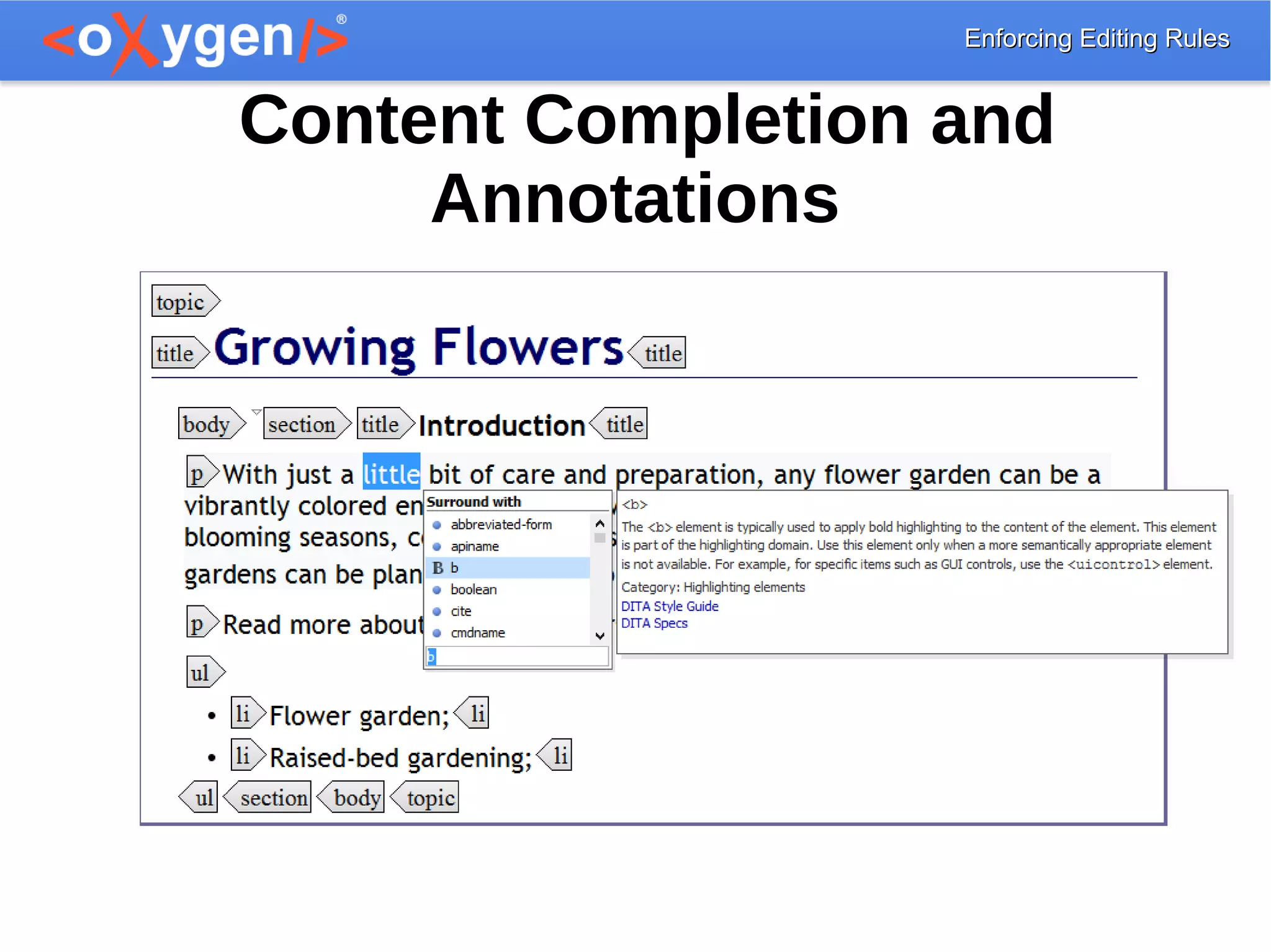 Enforcing Editing RulesEnforcing Editing Rules
Content Completion and
Annotations
 
