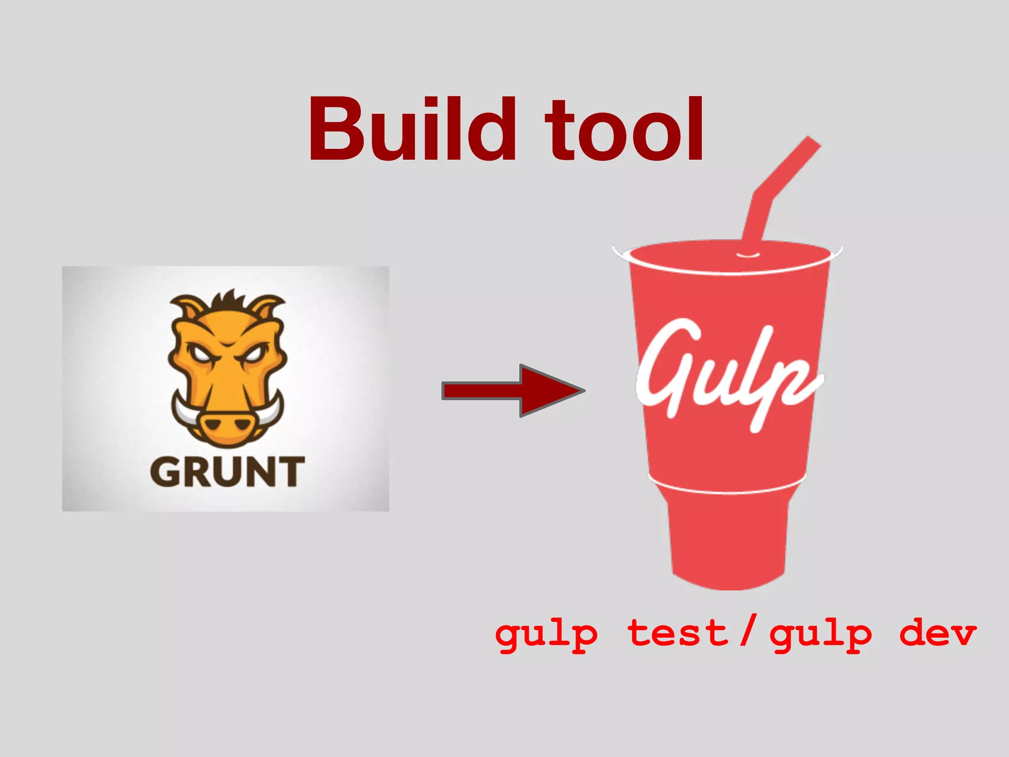 Build tool
gulp test / gulp dev
 