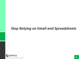 Contains ENFOS confidential and proprietary information.
15
Stop Relying on Email and Spreadsheets
 