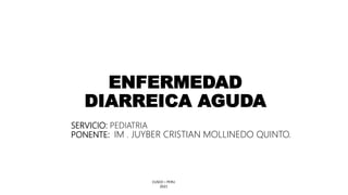 SERVICIO: PEDIATRIA
PONENTE: IM . JUYBER CRISTIAN MOLLINEDO QUINTO.
ENFERMEDAD
DIARREICA AGUDA
CUSCO – PERU
2021
 