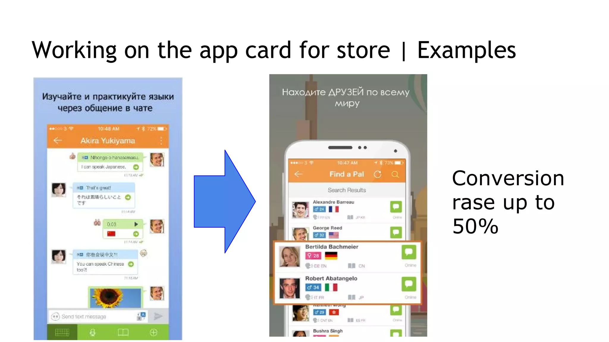 Working on the app card for store | Examples
Conversion
rase up to
50%
 